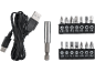 USB-A na USB-C kabel za punjenje, držač bitova i bitovi za odvijač (PH0-PH3, H3-H5, SL3-SL6, PZ0-PZ2).