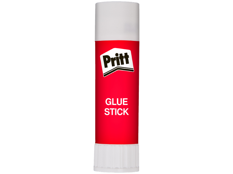 Crveni štapić ljepila s bijelom etiketom i tekstom „GLUE STICK“.