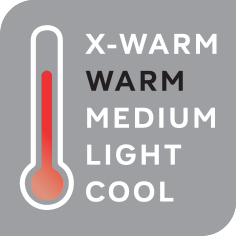 Skala termometra: X-WARM, WARM, MEDIUM, LIGHT, COOL, s istaknutim WARM.