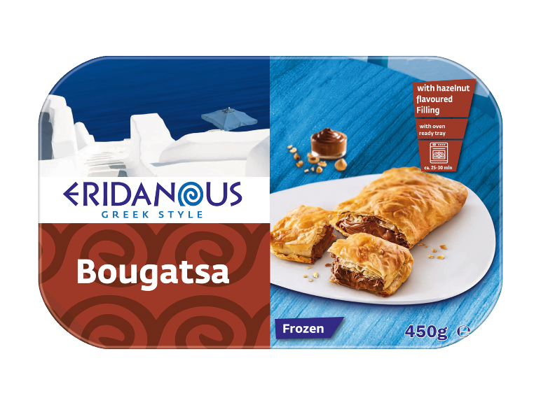 Smrznuta bougatsa grčkog stila s nadjevom od lješnjaka, u posudi za pećnicu, 450g.