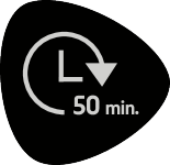 Ikona tajmera sa slovom L i „50 min.“