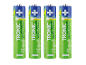 Četiri zelene punjive AA baterije od 1000 mAh s tekstom „ENERGY“ i „READY TO USE“.