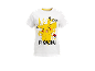 Bijela majica s otiskom Pikachua, žutim munjama i Poké loptom.