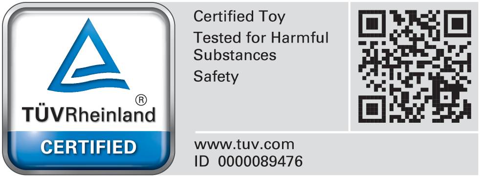Certificirana igračka, testirano na štetne tvari, sigurnost. www.tuv.com ID 0000089476.