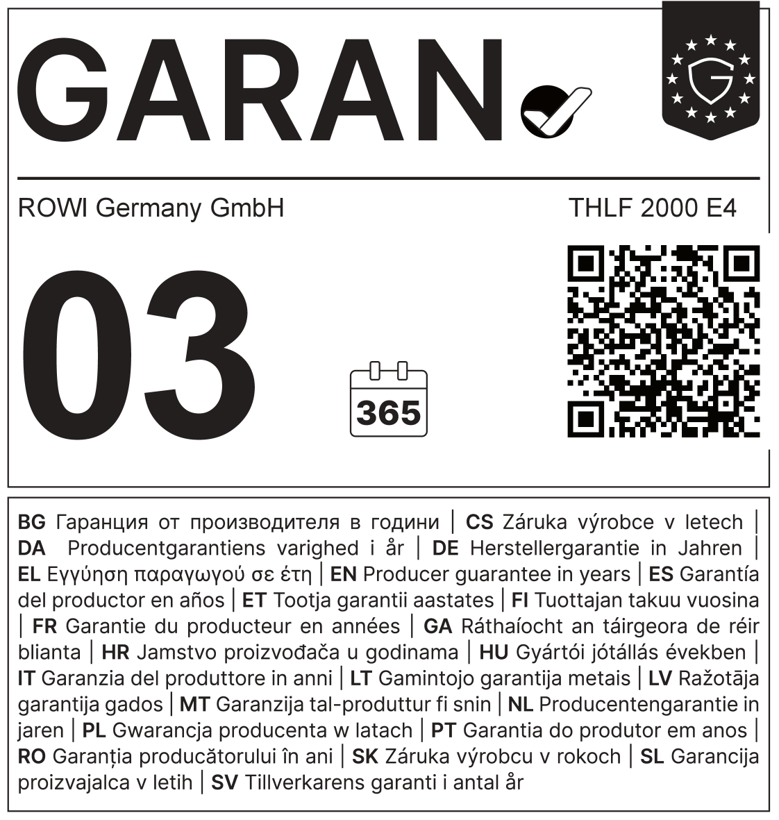 Jamstvo proizvođača: 3 godine, 365 dana.