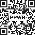 Crni QR kod s bijelom oznakom i tekstom PPWR u sredini.