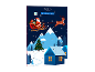 Božićni adventski kalendar s Djedom Božićnjakom, sobom i snježnim seoskim prizorom.