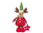 Božićni plišani sob sa zelenom kapom, šalom i crvenom odjećom, drži natpis 'Merry Christmas'.