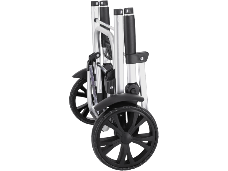 Sklopiva kolica sa srebrnim okvirom i crnim kotačima