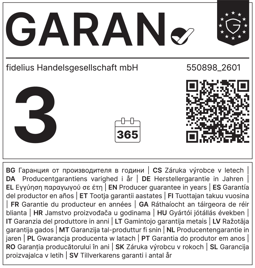 Jamstvo 3 godine, 365 dana. Jamstvo proizvođača u godinama.