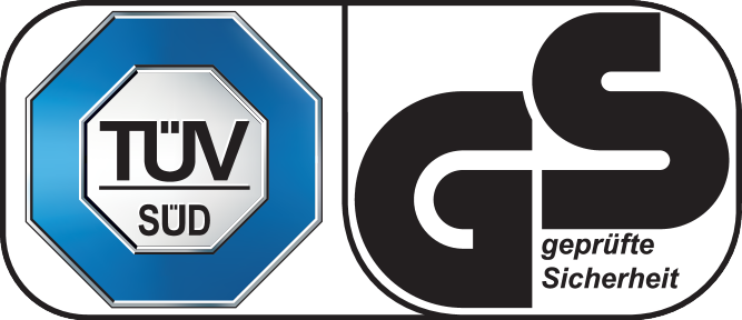 Logotipi certifikata TÜV SÜD i GS geprüfte Sicherheit.