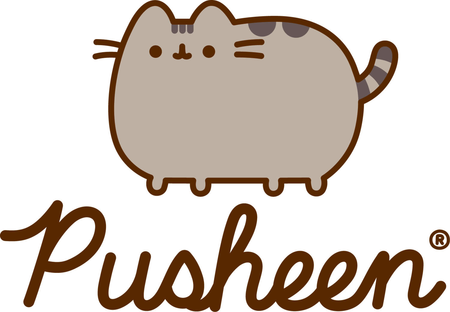 Crtani film sivog mačka s riječju 'Pusheen' ispod.