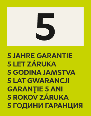 5 godina jamstva na više jezika.