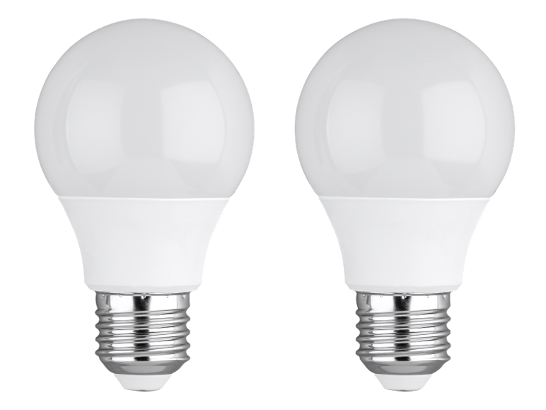 Dvije bijele LED žarulje s navojnim grlom.