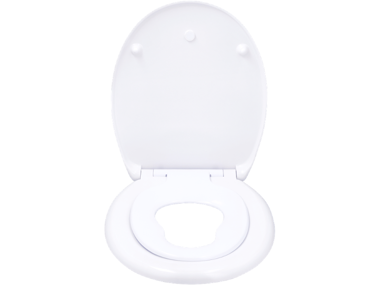 Bijela WC daska s dječjim reduktorom, otvorena.