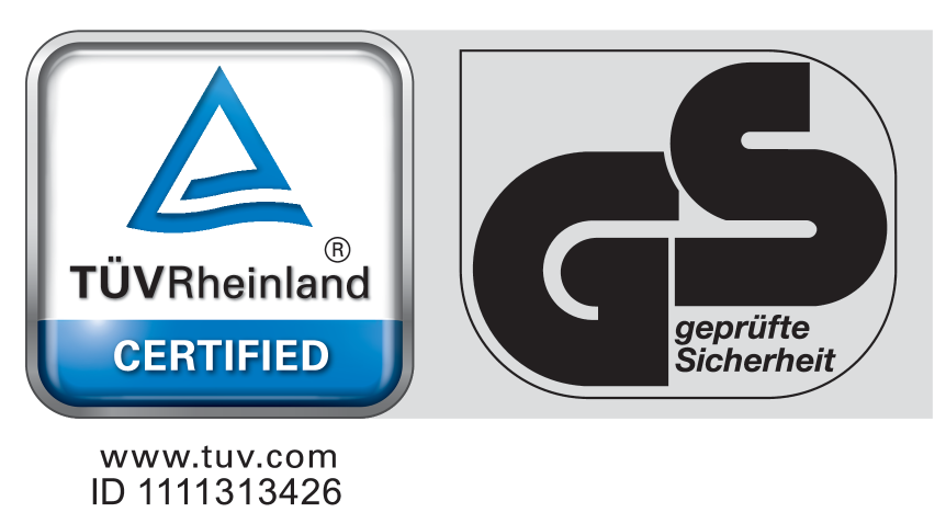 Certificirani pečat: www.tuv.com ID 1111313426, GS geprüfte Sicherheit.