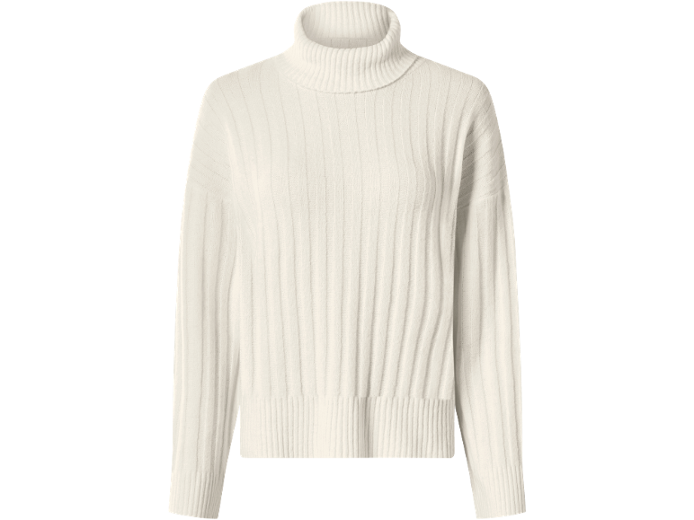 Ženski rebrasti džemper s dolčevitom u boji slonovače