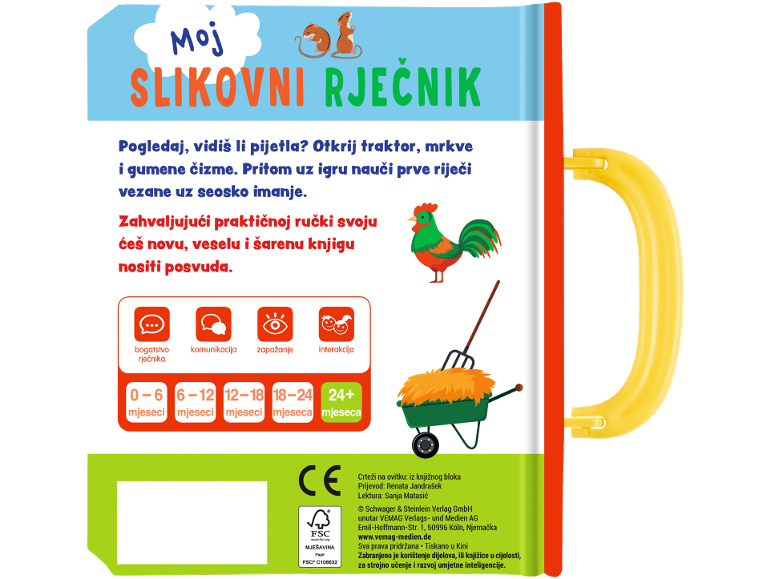 Dječja slikovnica o farmi, s ručkom, za 0-24+ mjeseci.