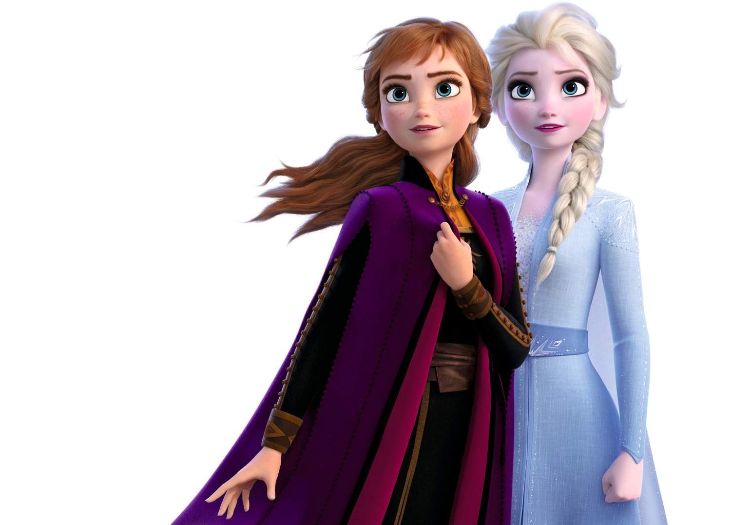 Anna i Elsa iz Snježnog kraljevstva, nasmijane.