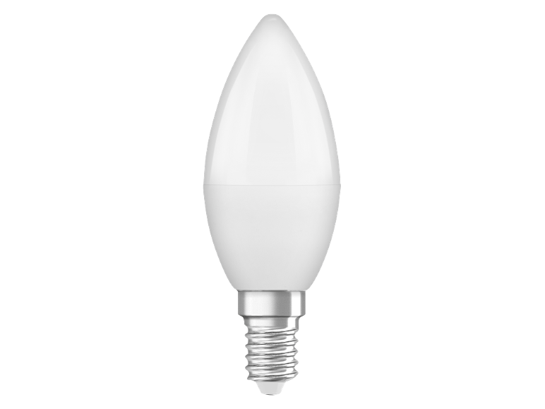Bijela LED žarulja u obliku svijeće s navojnim grlom.