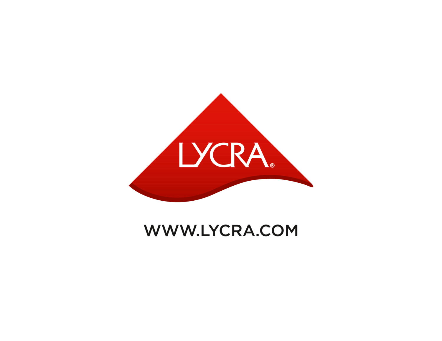 Crveni trokutasti logotip s tekstom LYCRA i web adresom WWW.LYCRA.COM.