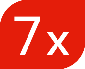 Crveni pečat s bijelim tekstom „7x“.