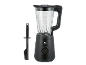 Crni blender sa staklenom posudom i crnom lopaticom pored.