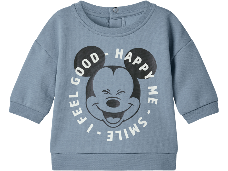 Plava dječja majica s otiskom crtanog lika i tekstom 'I FEEL GOOD - HAPPY ME - SMILE'