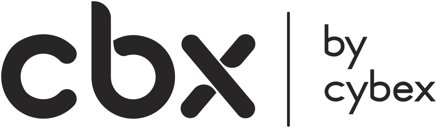 Logotip s tekstom 'cbx' i 'by cybex' odvojenim okomitom linijom.
