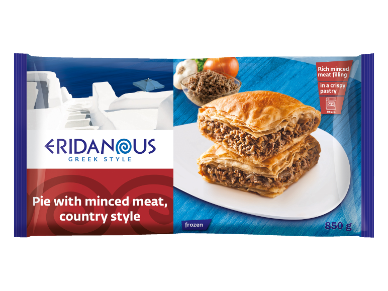 Pita s mljevenim mesom u grčkom stilu s bogatim punjenjem u hrskavom tijestu, smrznuta, 850 g.