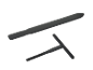 Crna silikonska lopatica i T-oblikovani strugač za tijesto na crnoj pozadini.