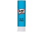 Plavi štapić ljepila s bijelom i crvenom etiketom, s tekstom „GLUE STICK“.
