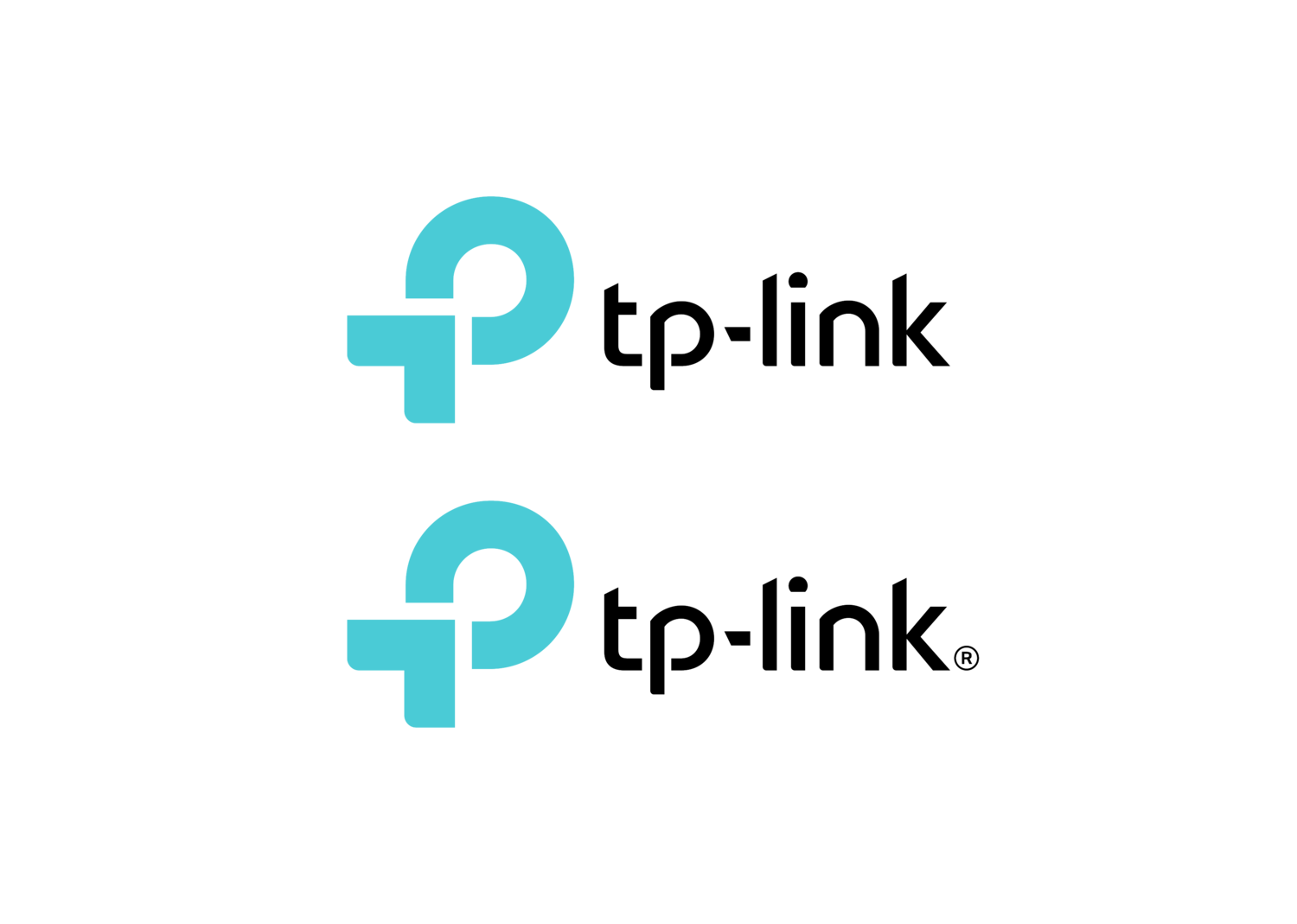 Dva logotipa sa stiliziranim slovom 'p' i tekstom 'tp-link', donji sa simbolom registrirane marke.