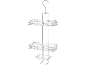 Kromirana tuš polica s dvije police i posudom za sapun, obješena na kuku.