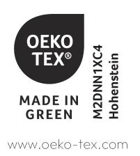 Pečat certifikata za tekstil: OEKO-TEX, MADE IN GREEN, M2DNN1XC4 Hohenstein, www.oeko-tex.com