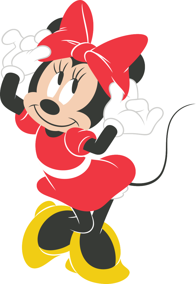 Minnie Mouse u crvenoj haljini i žutim cipelama