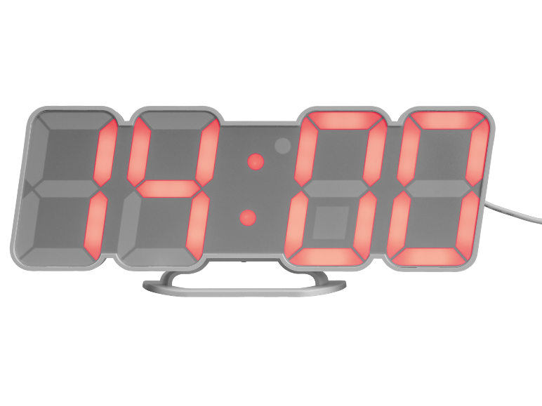 Digitalni sat s crvenim LED zaslonom, prikazuje 14:00.