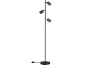 Crna podna lampa s tri podesiva reflektora i okruglim postoljem.