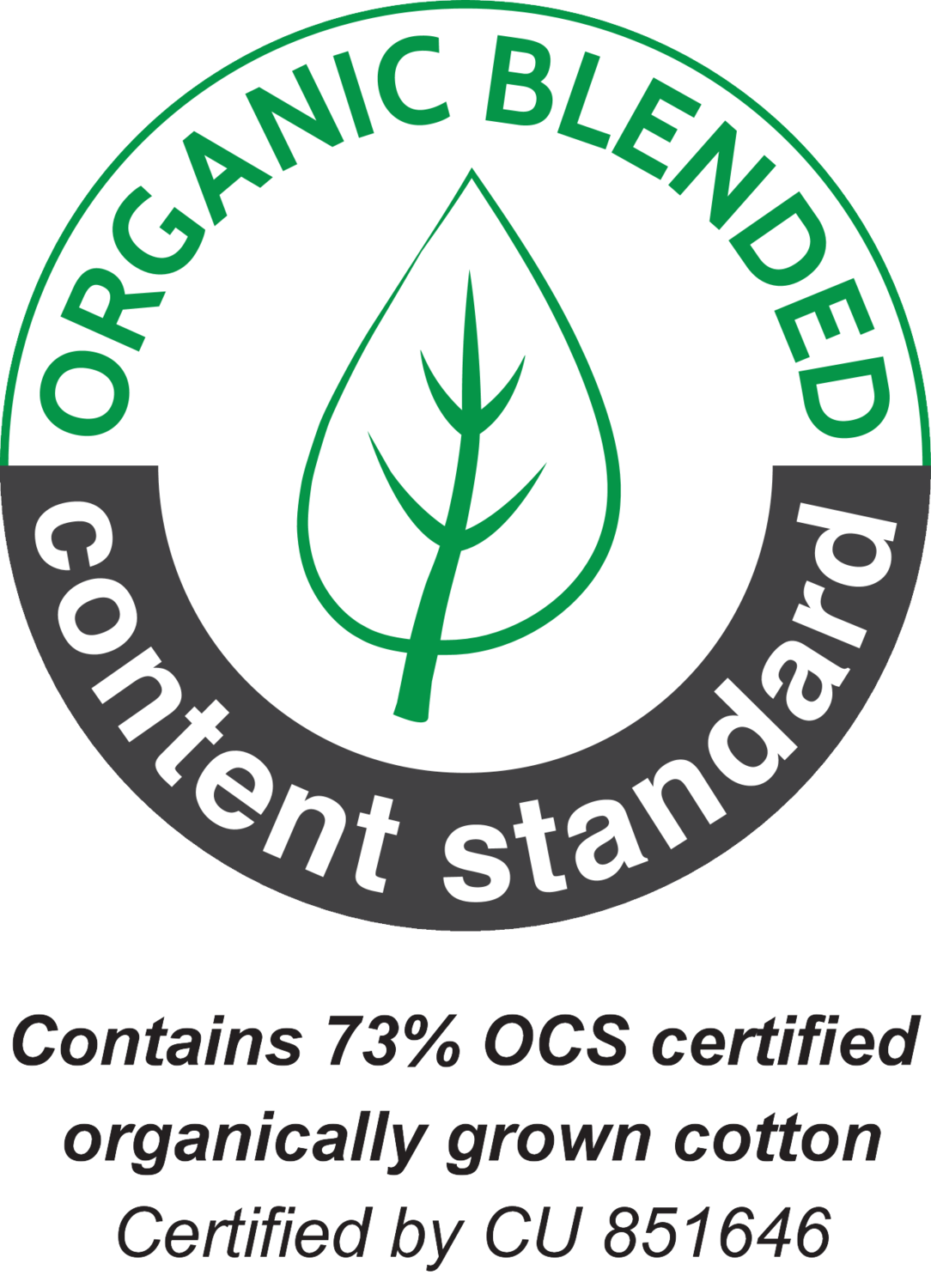 Standard za miješani organski sadržaj: sadrži 73% OCS certificiranog organski uzgojenog pamuka, certificirano od strane CU 851646.