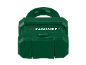 Zeleni lokot s logotipom i gornjom ručkom, na crnoj pozadini.