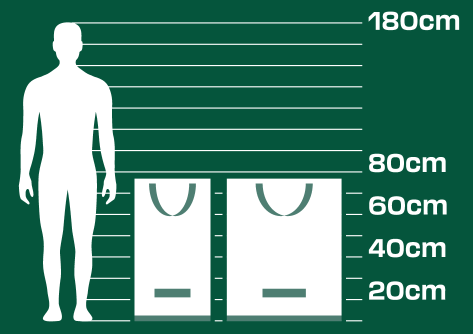 Ilustracija veličina torbi od 60cm i 80cm u usporedbi s osobom visine 180cm.