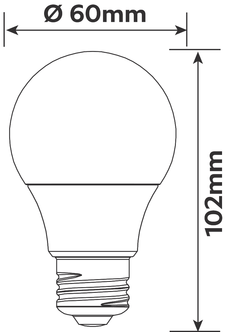 Dimenzije žarulje: promjer 60mm, visina 102mm.