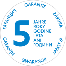 Pečat 5-godišnjeg jamstva na više jezika.