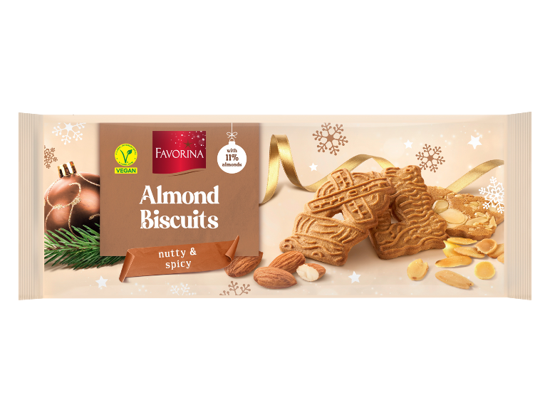Veganski bademovi keksi s 11% badema, božićna tema, orašasti i začinjeni.