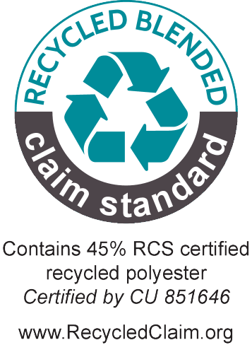 Oznaka Recycled Blended Claim Standard: 45% RCS certificiranog recikliranog poliestera, CU 851646.