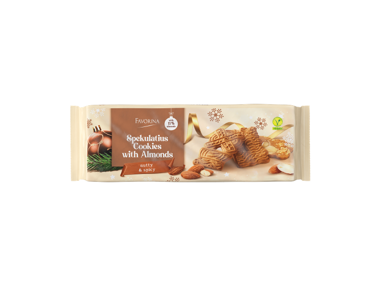 Spekulatius keksi s bademima, s 11% badema, orašasti i začinjeni, veganski.