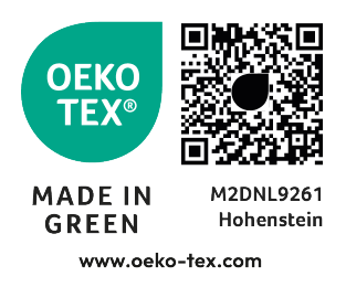 OEKO-TEX MADE IN GREEN oznaka s kodom M2DNL9261 Hohenstein i QR kodom.