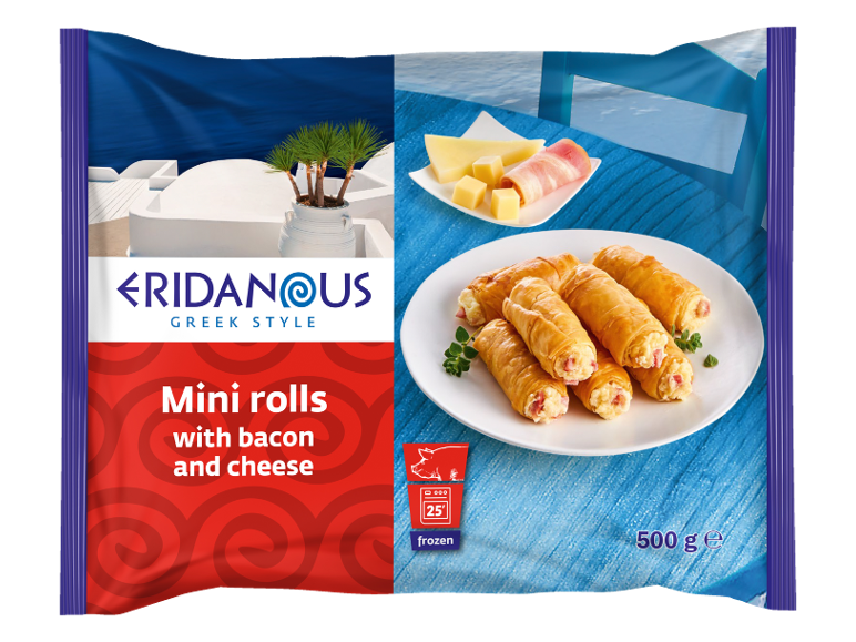 Pakiranje smrznutih mini rolica sa slaninom i sirom, grčki stil, 500g.
