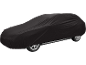 Crna navlaka za automobil koja u potpunosti prekriva vozilo, s vidljivim kotačima.