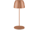 Bakrena stolna lampa s okruglim postoljem i sjenilom.